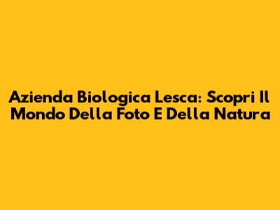 Azienda Biologica Lesca: Scopri Il Mondo Della Foto E Della Natura
