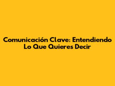 Comunicación Clave: Entendiendo Lo Que Quieres Decir