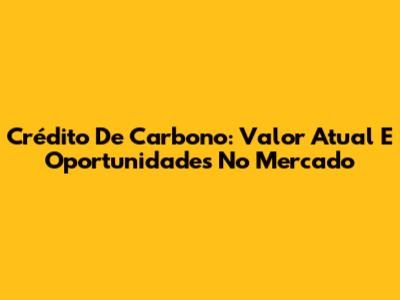 Crédito De Carbono: Valor Atual E Oportunidades No Mercado