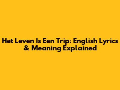 Het Leven Is Een Trip: English Lyrics & Meaning Explained