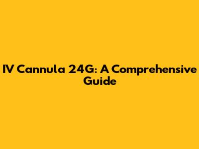 IV Cannula 24G: A Comprehensive Guide