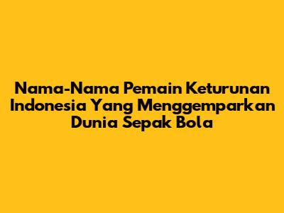 Nama-Nama Pemain Keturunan Indonesia Yang Menggemparkan Dunia Sepak Bola