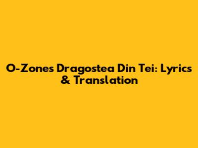 O-Zone's Dragostea Din Tei: Lyrics & Translation