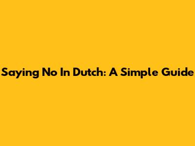 Saying 'No' In Dutch: A Simple Guide