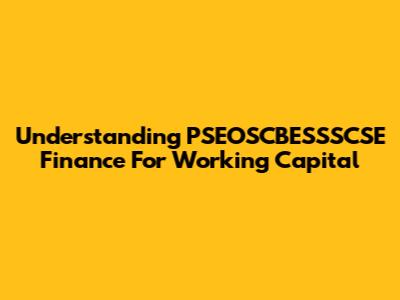 Understanding PSEOSCBESSSCSE Finance For Working Capital