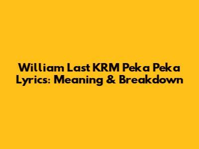 William Last KRM Peka Peka Lyrics: Meaning & Breakdown