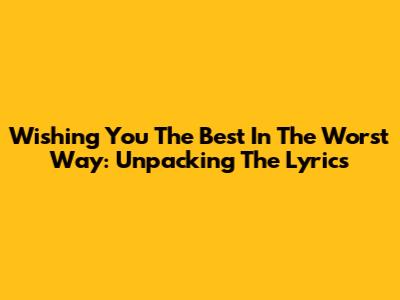 Wishing You The Best In The Worst Way: Unpacking The Lyrics