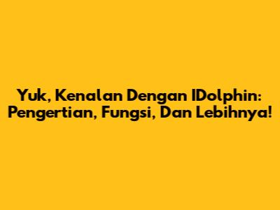 Yuk, Kenalan Dengan IDolphin: Pengertian, Fungsi, Dan Lebihnya!